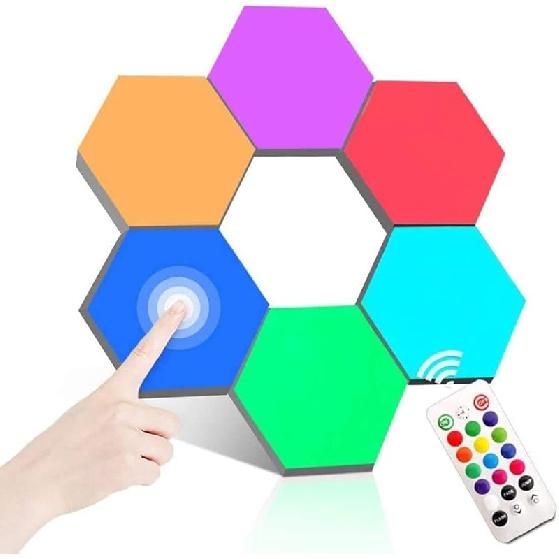 ODISTAR Remote Control Hexagon Wall Light,Smart Wall-Mounted Touch-Sensitive DIY Geometric Modular Assembled RGB Led Colorful Light with