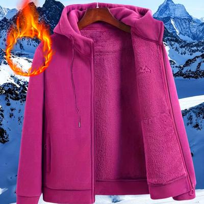 Women's Fleece-Lined Warm Hooded Jacket Soft Long Sleeve Zip-Up Coats Casual Outdoor Sportswear for Fall/Winter Fleece Jacket