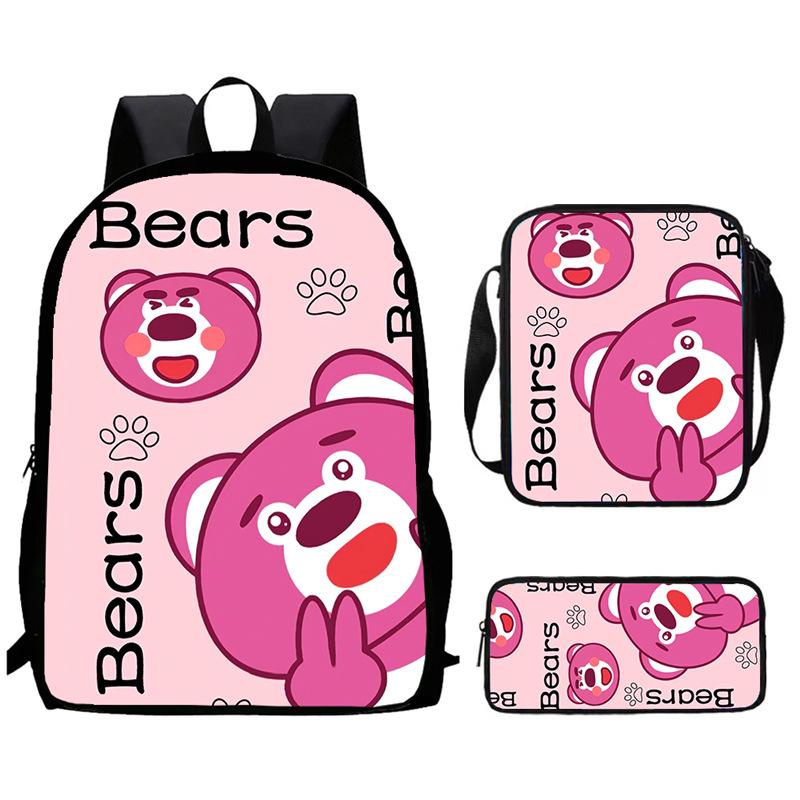 Strawberry Bear School Bag High Definition Printing Multi-Function Oxford Lightweight Backpack