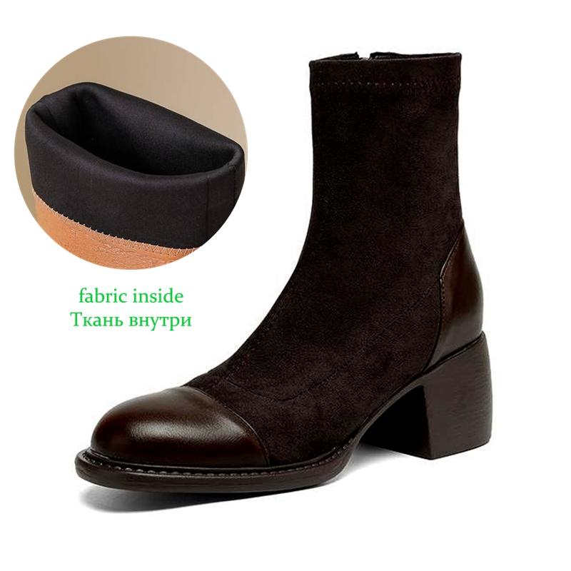 Krazing Po Microfiber Winter Round Toe Size 33 Chelsea Boots Size 43 Zipper Thick High Heels Patch Work Ankle Boots