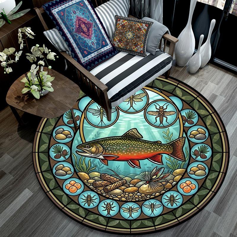 Fish Insects Nature Round Area Rug Under Office Chairs Bedroom Living Room Home Decor