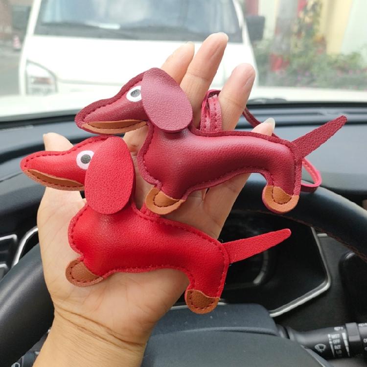 Süßer PU-Leder Tieranhänger Niedlicher Dackel Hund Schlüsselanhänger Anhänger Hängendes Ornament Rucksack Handtasche Charm Geschenk