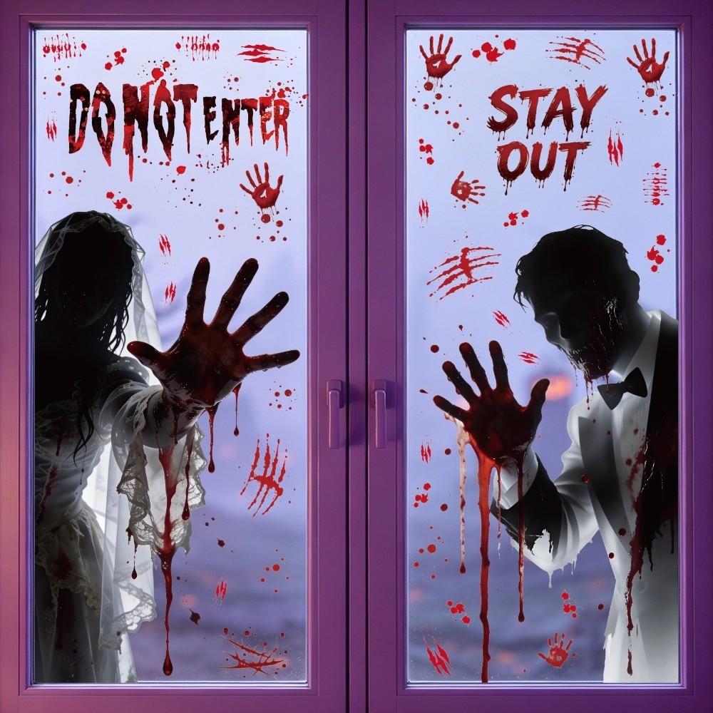 Bloodstained Handprint Halloween Static Cling Decal Spooky Party Door Stickers Glass Mirror