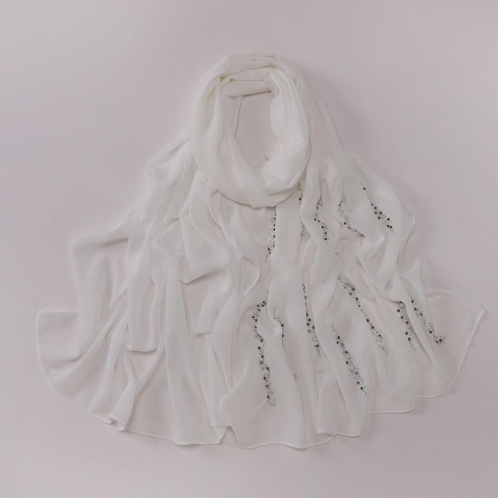 Chiffon Long Scarf With Rhinestones Beads Ethnic Headscarf For Women