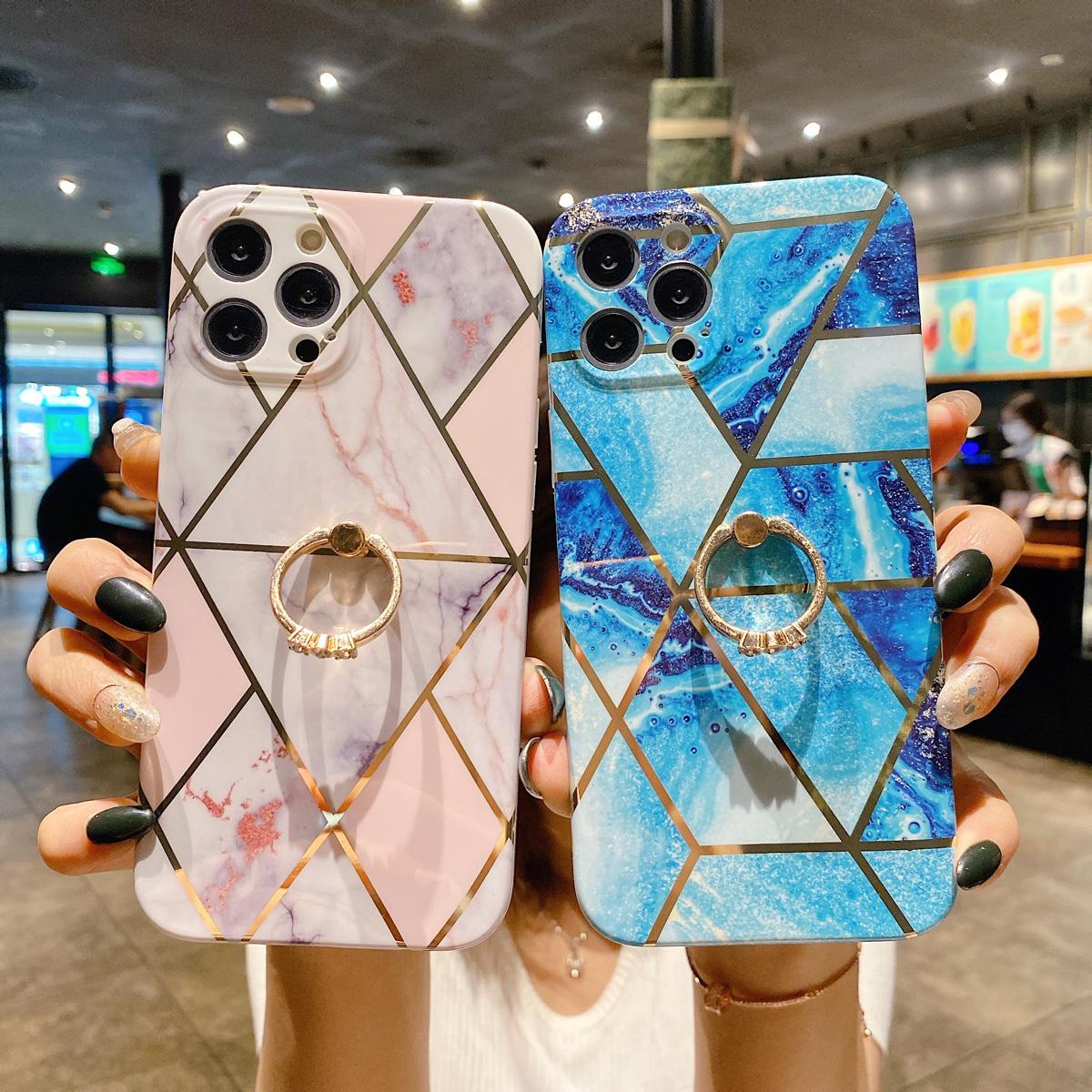 

Чехол-держатель с гальваническим геометрическим мрамором для iPhone 12 Mini 12 11 Pro Max XR X XS Max 7 8 Plus, мягкий чехол для телефона