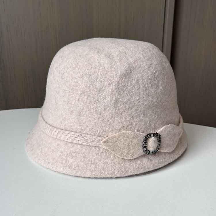 Small Brim Celebrity Temperament Retro Wool Top Hat Diamond Buckle British Fashion Autumn And Winter Thermal Basin Hat Women'S New Knitted Hat