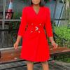High Waist Slimming Pleated Mid-Length Suit Dress D3284