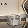 Compact Trash Can for Bedroom Desktop with Pop-Up Lid, Transparent Glacier Texture Small Waste Mini Plastic Bin Vanity Bin, Garbage Container Bathroom