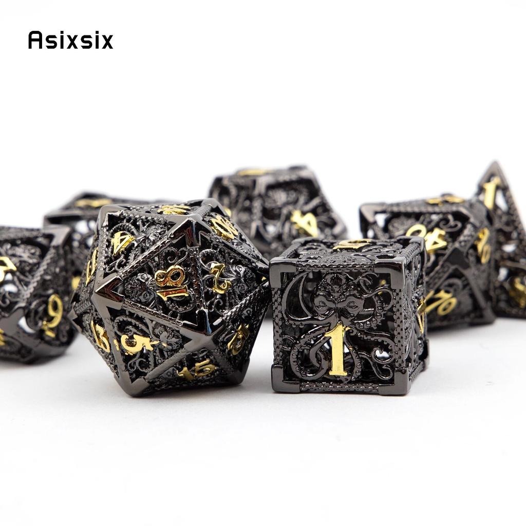 7 ks Black Golden Squid Metal Dice Sada dutých kovových mnohostěnných kostek Vhodné pro RPG stolní karetní hru
