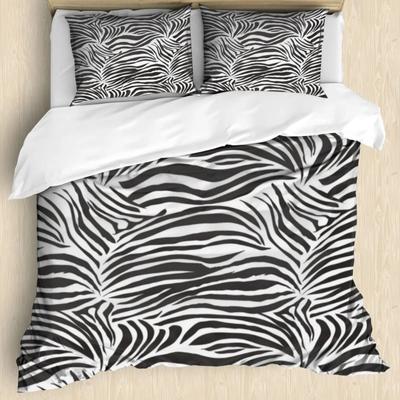 Zebra Print Bedding Set, Striped Zebra Animal Print Decorative Quilted 3 Piece Comforter Cover with 2 Pillow Shams, King Size