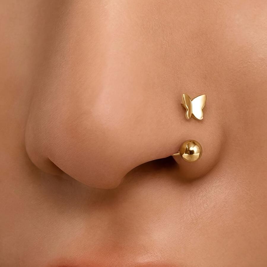 1 simple butterfly U-shaped nose septum, hypoallergenic 316L stainless steel lip ring, hanging ear cartilage conch for ear and nose piercing Helix золотой