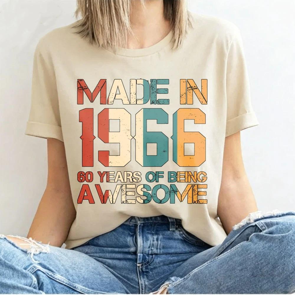 Fashion Made In 1966 60 Years of Being Awesome Vintage 60th Birthday Gift T-shirts Women's Casual Tee Streetwear T-shirt Top Men's Clothing