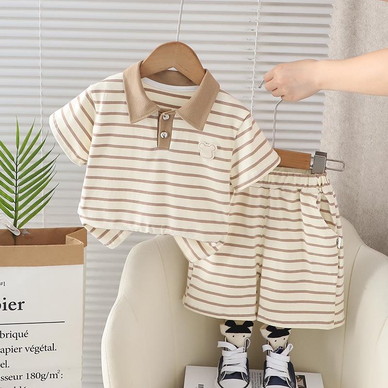 2Pcs/Set Boys Polo Shirts+Shorts Clothes Stripe Sets Summer Child Casual T-shirts Shorts Sports Suit For Baby Tracksuits Kids Outfits Set