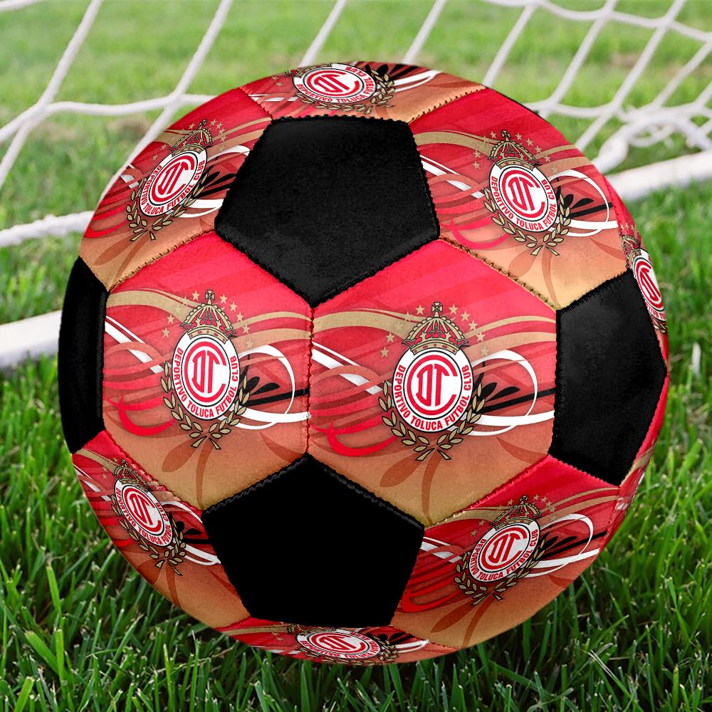 SIZE 5 Deportivo Toluca F.C. Soccer Ball Colorful All Ages Machine Stitched PVC Competition Ready Durable High-Bounce