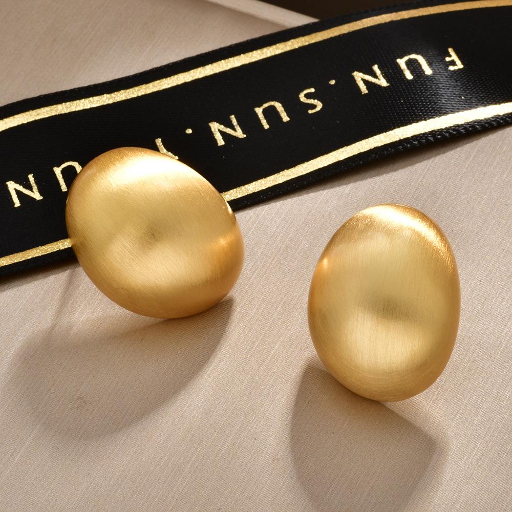 silver brushed small eggshell stud earrings niche design sense fashionable light luxury minimalist oval personality temperament earrings earrings