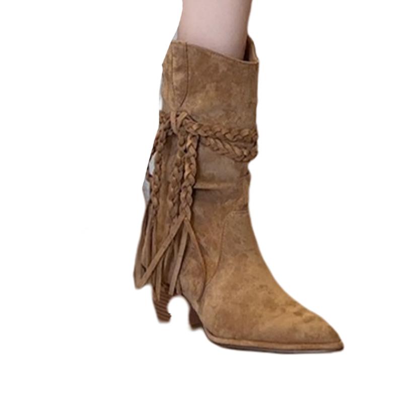 Fashion High Heels Women Ankle Boots Pointed Toe Designer Chunky Shoes Fashion Woman Luxury Pumps 2025 New Winter Western Boots Mujer