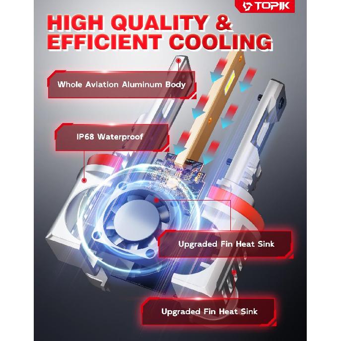 TOPIK T26 9005 H11 LED Bulb Combo HB3 H9/H8 Bulbs, 900% Brighter 72000LM 6500K Cool White, Plug N Play With 50000Hrs Lifespan, 99% Compatibility,