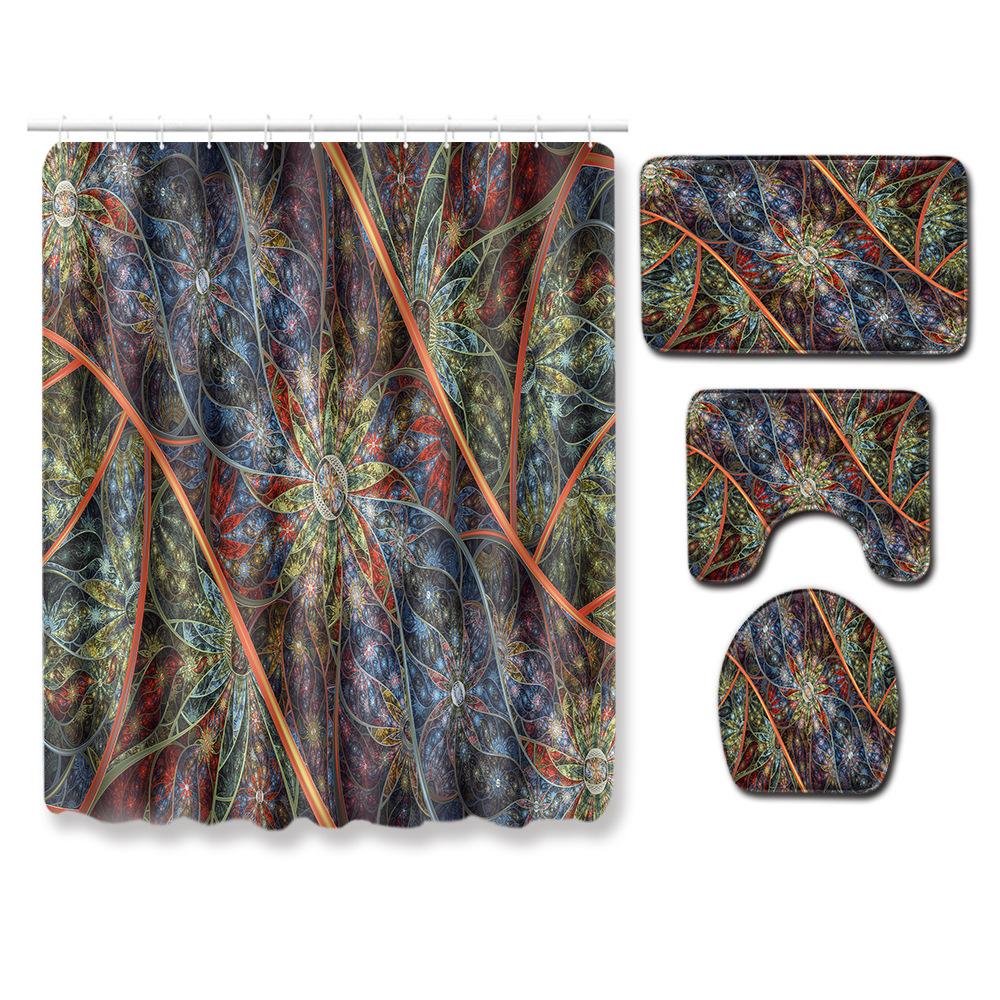 

Крутой узор Занавеска для душа Коврик для пола Комбинация Набор из четырех предметов Ванная туалет Ковер Коврик для ног 45*75