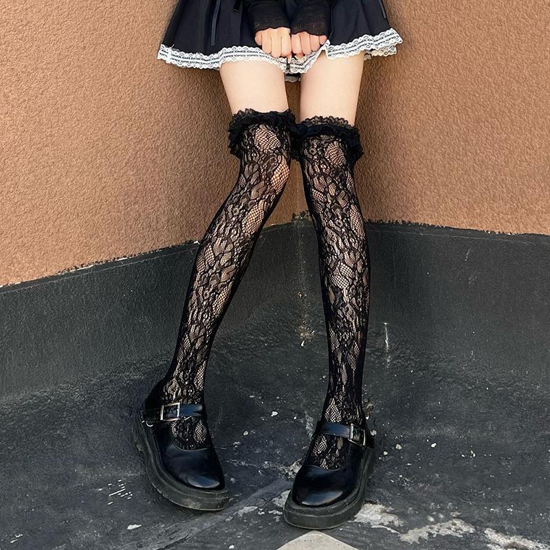 Ballet-Style Bow Over-The-Knee Socks Lace Socks Jk Style Openwork Socks