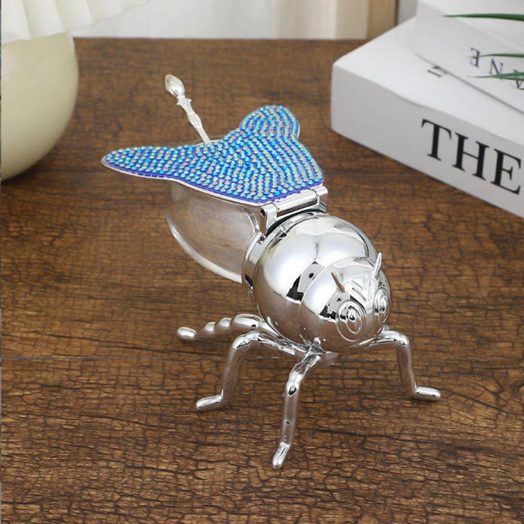 Bee Design Honey Jar with Spoon, Glass Dispenser for Syrup, Condiment Holder Dining Room