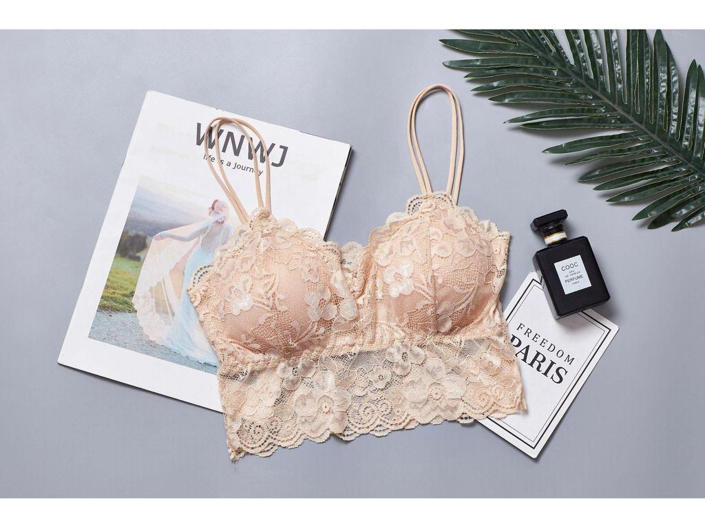 Damski koronkowy biustonosz bandeau plus size z wkładkami i ramiączkami spaghetti - Bezramiączkowa koszulka camisole na piękne plecy