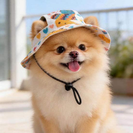 Pet Hiking Hat Dog Sun with Ear Holes, Wide Brim Protection Hat, Adjustable Cooling Drawstring for Small And Medium Dogs Outdoor Walking
