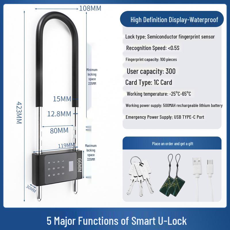 Smart Waterproof Outdoor Fingerprint Padlock: Rust-Proof, Anti-Theft, Password-Protected for Door & Cabinet Security