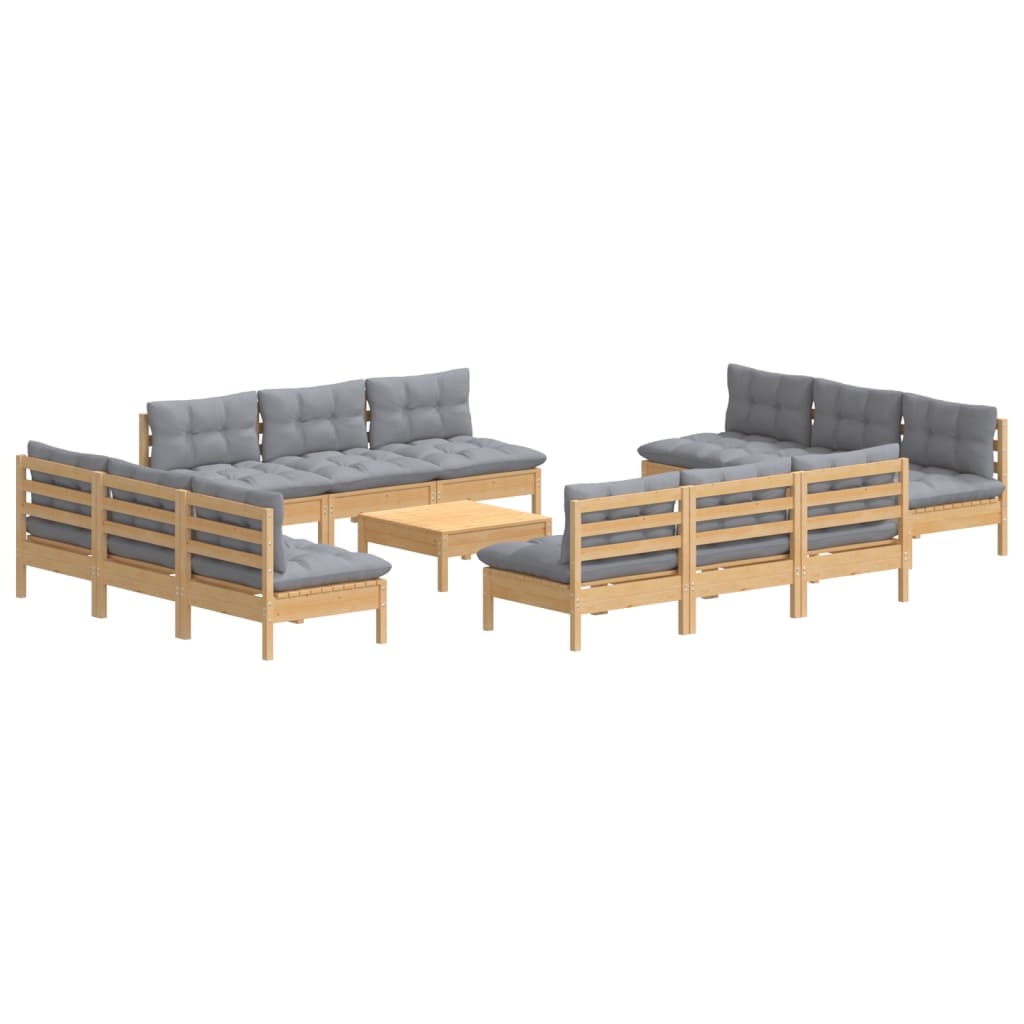 Vidaxl 13-Cz. Garden Lounge Set, Grey Cushions, Pine