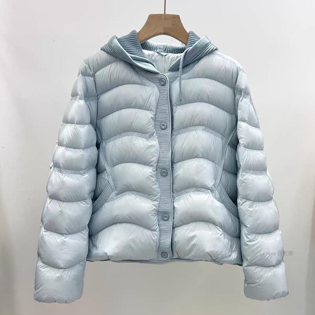 Yu Yan, knitted splicing down jacket women's short winter new product sweet slim jacket white duck down