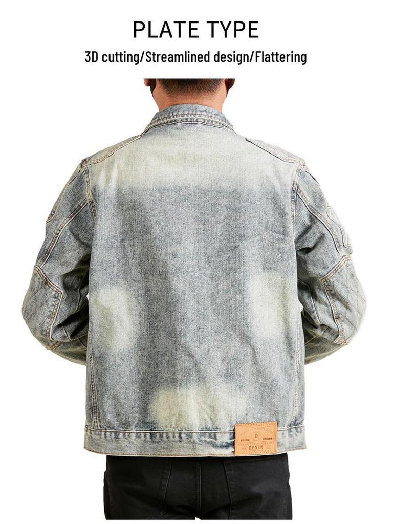 Xintang Men's Distressed Denim Jacket - Trendy Cool Loose Fit Workwear