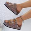 Elegant White Pu Thicksoled Sandals With Water Drilling For Summer Beach Wear