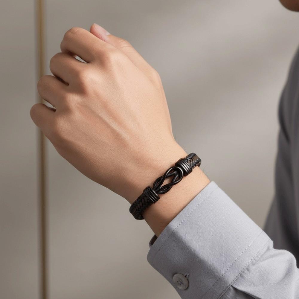 Multi-Strand Braiding Men's Figure-Eight Leather Bracelet Professional Office Accessory