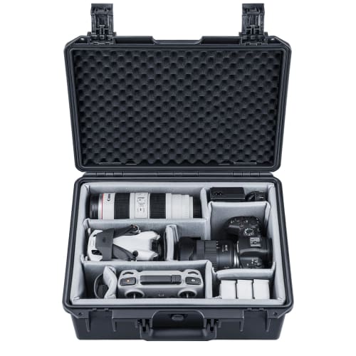 Lykus PVC1 Waterproof Hard Case with Padded Compartments for Camera, Lens, and Two DJI Mavic/Air/Mini Drones (Case Only)