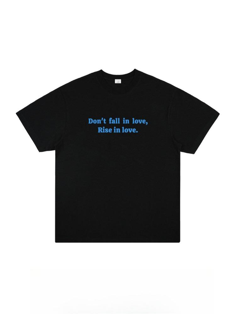 

Dont Fall Rise in Love Vintage Tee, Blue Print Black Tshirt, Quote Graphic Top, Retro White Text Shirt, Love Poetry Streetwea... S разноцветный