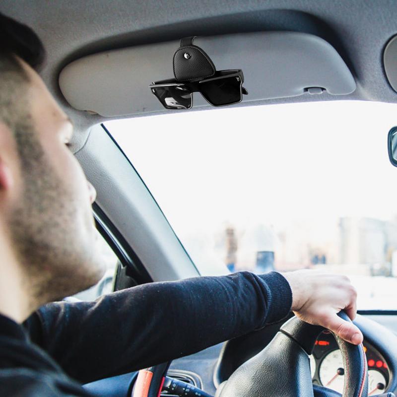 Visor Clip For Sunglasses PU Leather Glasses Holder Sun Visor Sunglasses Clip Ticket Card Eyeglasses Organizer Interior Car