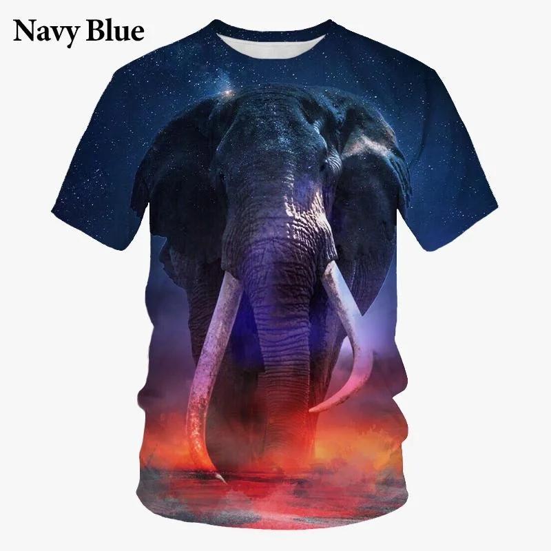 Summer Round Neck 3D Elephant  Pattern Print Top Fashionable Casual Hip-hop Personality Short Sleeved Men's T-shirts