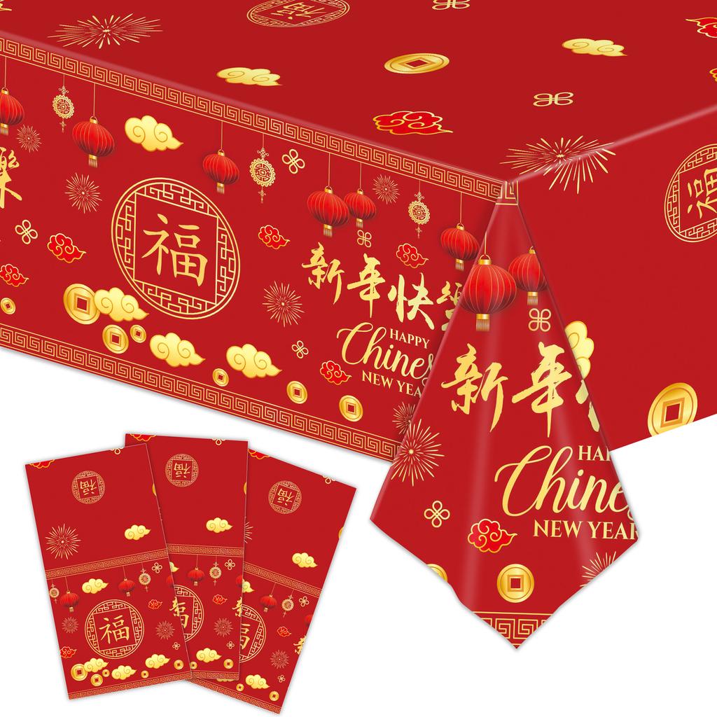 2025 Chinese New Year Red Lantern Table Cover Lunar New Year Disposable Tablecloth for Spring Festival Party New Year Eve Decor