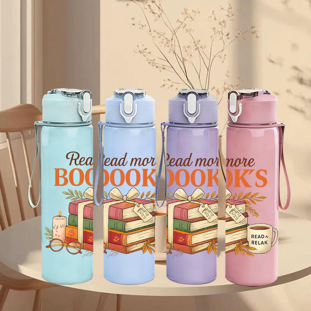 1PC Read More Books Stack Art 750ml Color Plastic Sports Water Bottle Leakproof Flip Straw Lid Suitable for Sports Office Home Use