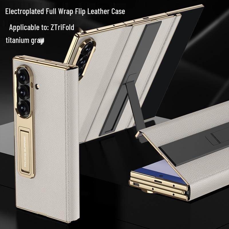 Samsung ZFold Magnetic Leather Phone Case - Electroplated, Anti-Drop, Folding Stand, Business Style
