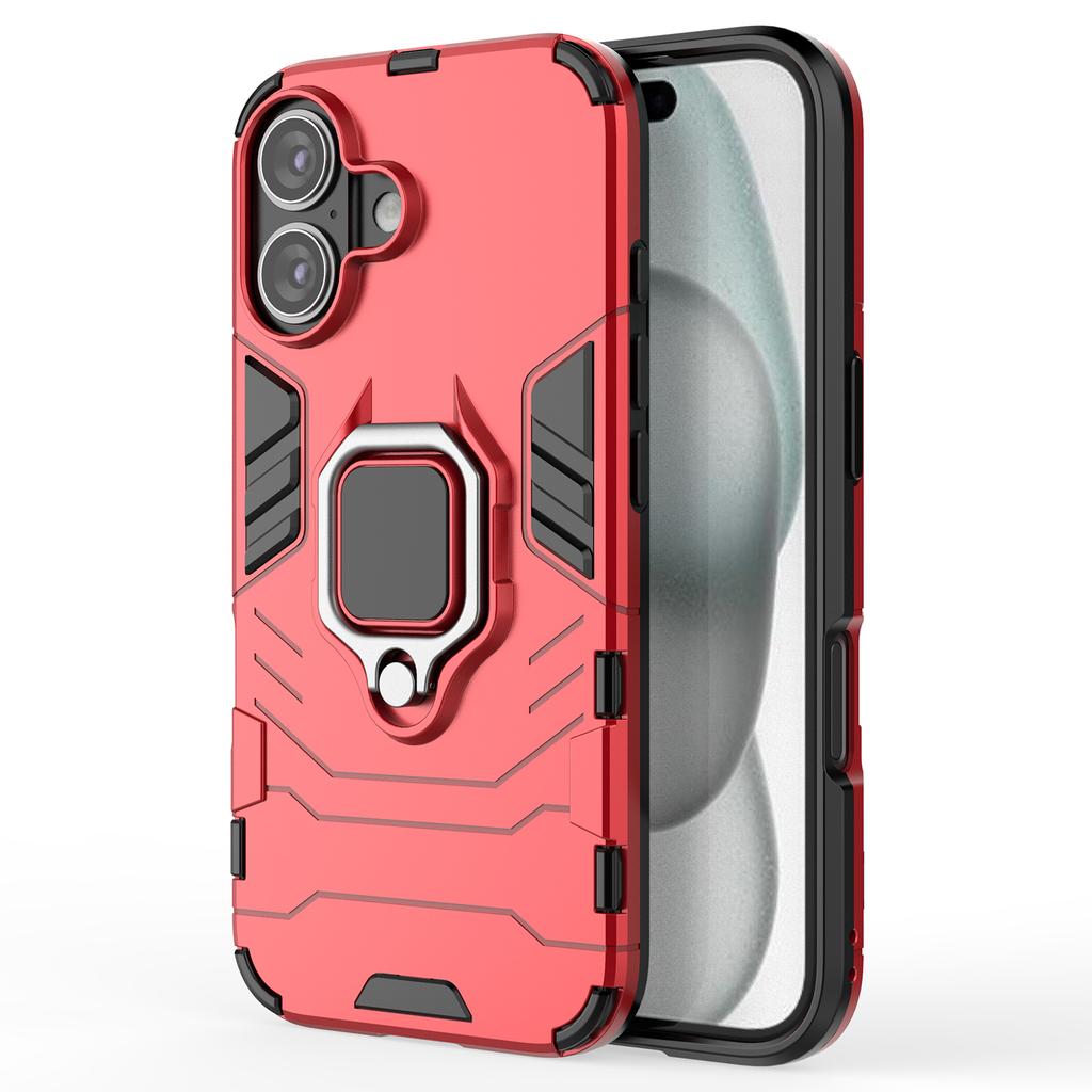 For iPhone 16 Case PC+TPU Ring Holder Kickstand Phone Armor Cover