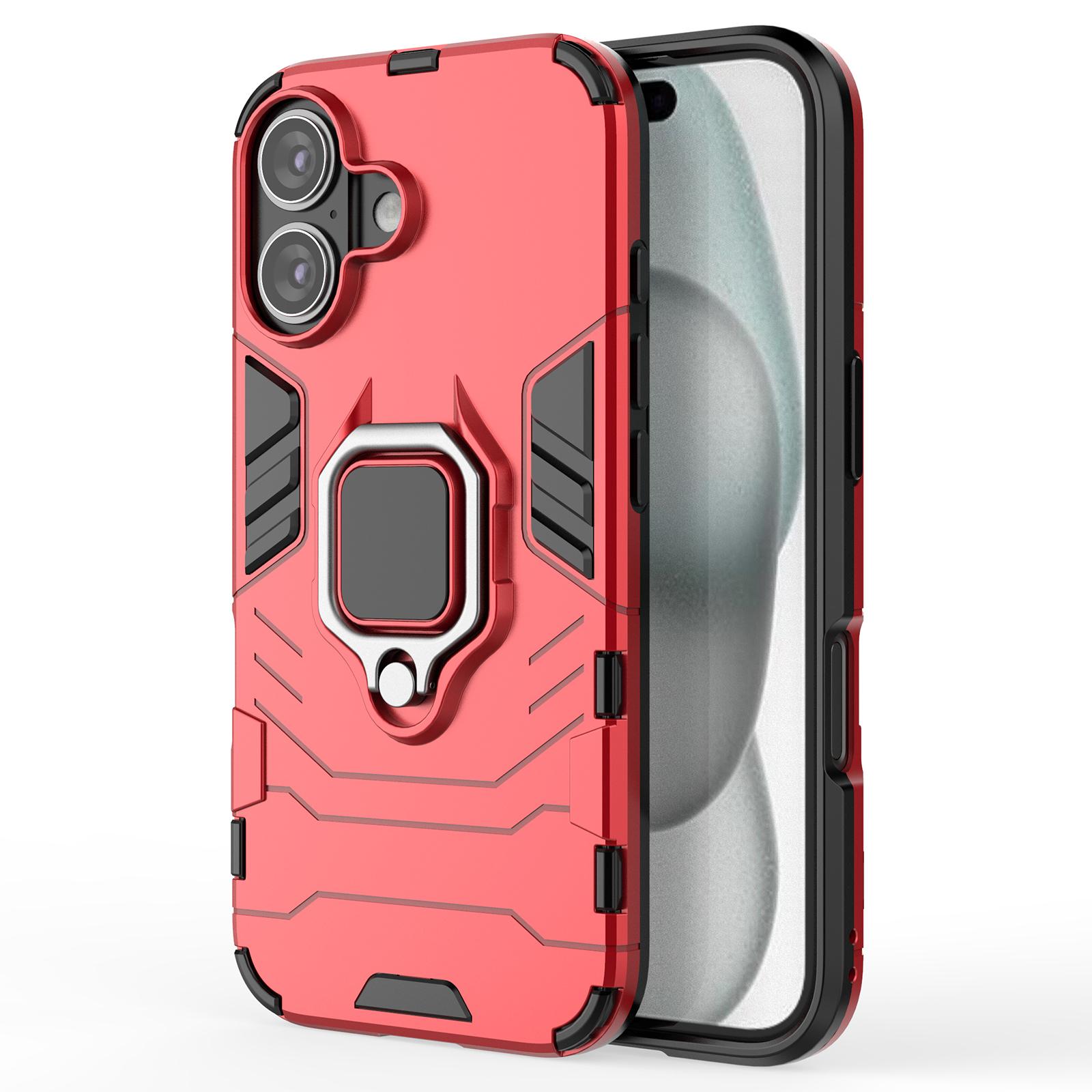 

Чехол для iPhone 16 PC+TPU с кольцом-держателем и подставкой, бронированная накладка для телефона B
