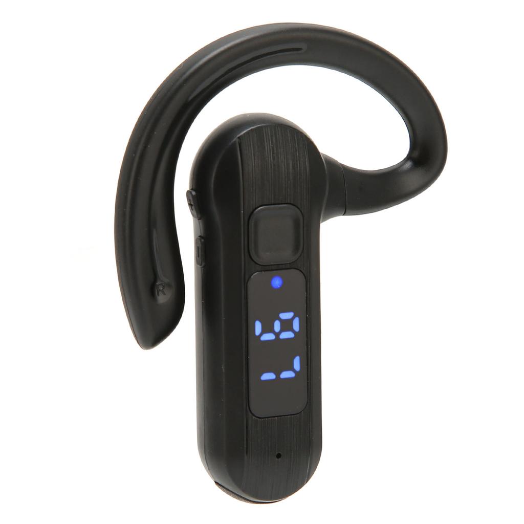 Single Ear Bone Conduction Headset Digital Display Voice Control Answering Wireless Earphone for Sports Business Black
