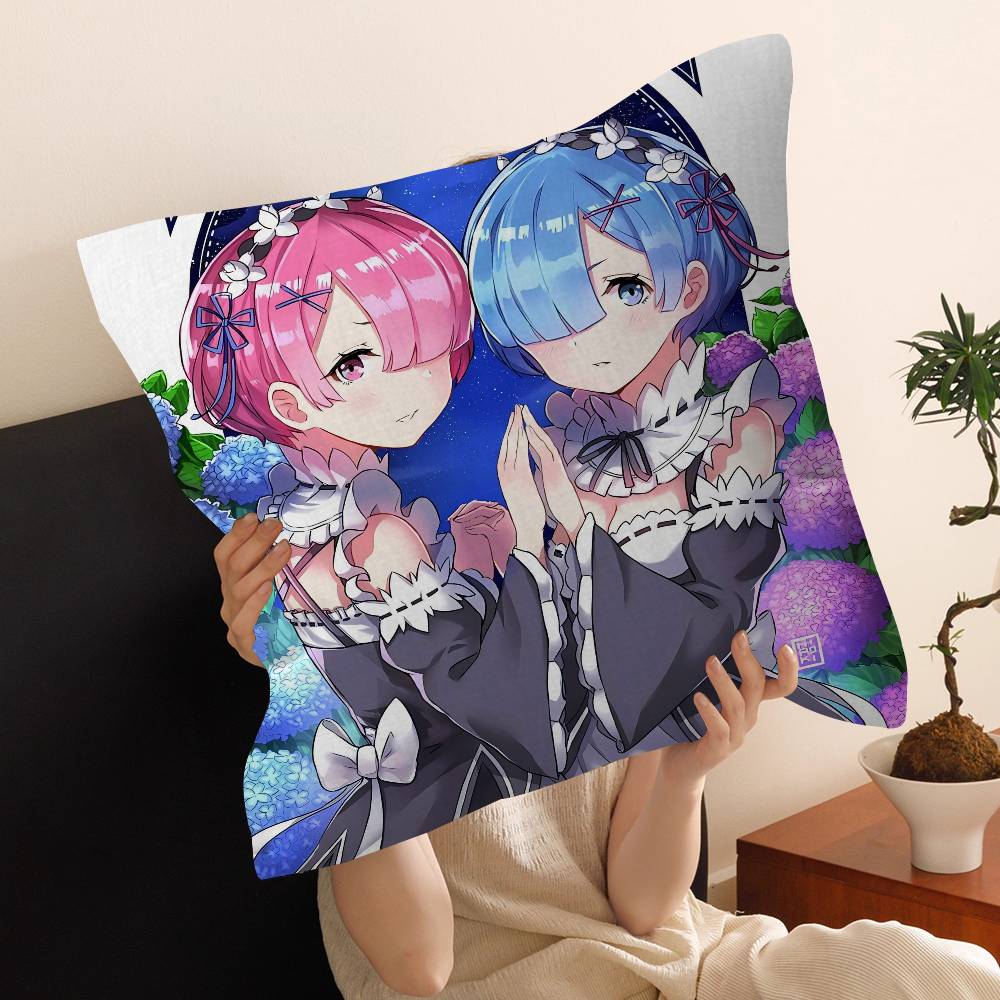 Anime Re Zero Cushion Cover Inches Farmhouse Decor Home Throw Pillow Covers for Couch Decorations
