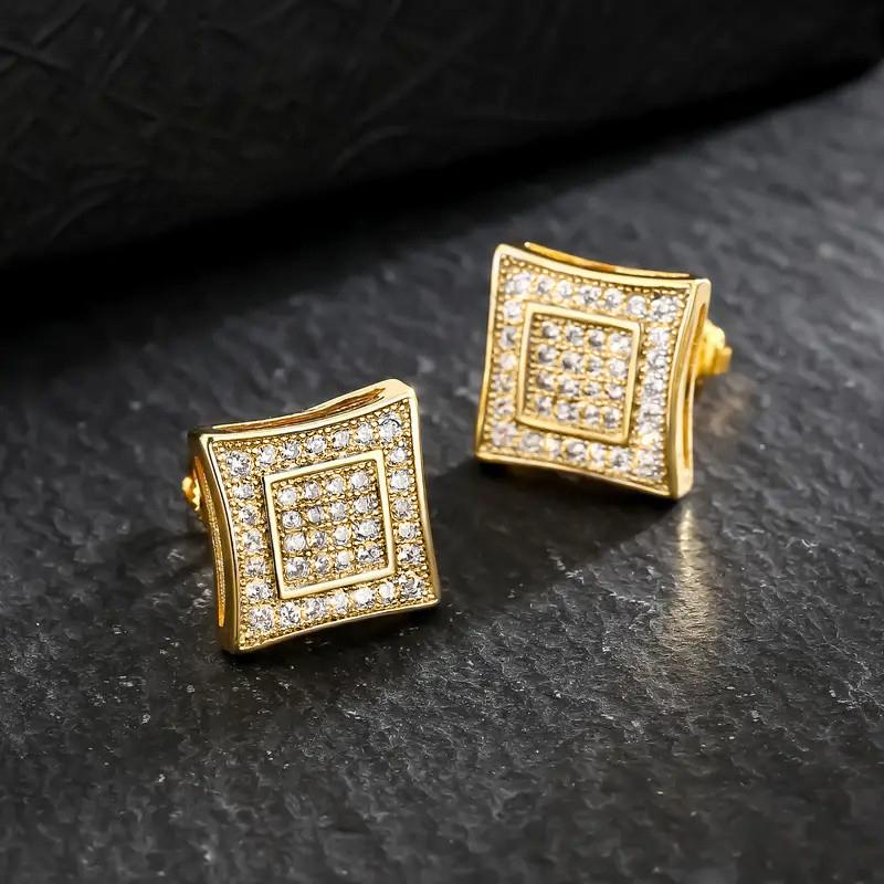 Huitan Unisex Women Men Stud Earrings Square Shaped Full CZ Bling Bling Ear Piercing Accessories Lovers Gift Statement