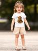 Available: Little Maven Girls' Summer Set - European & American Style, Cartoon Bear, Casual Children's Clothing.
