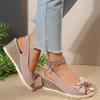 Fashion Fashion Women's Shoes Women Bow Knot Thick Bottom Sandals Back Strap Wedge Open Toe Sandal Female New Office Anti-Slip Sandalias