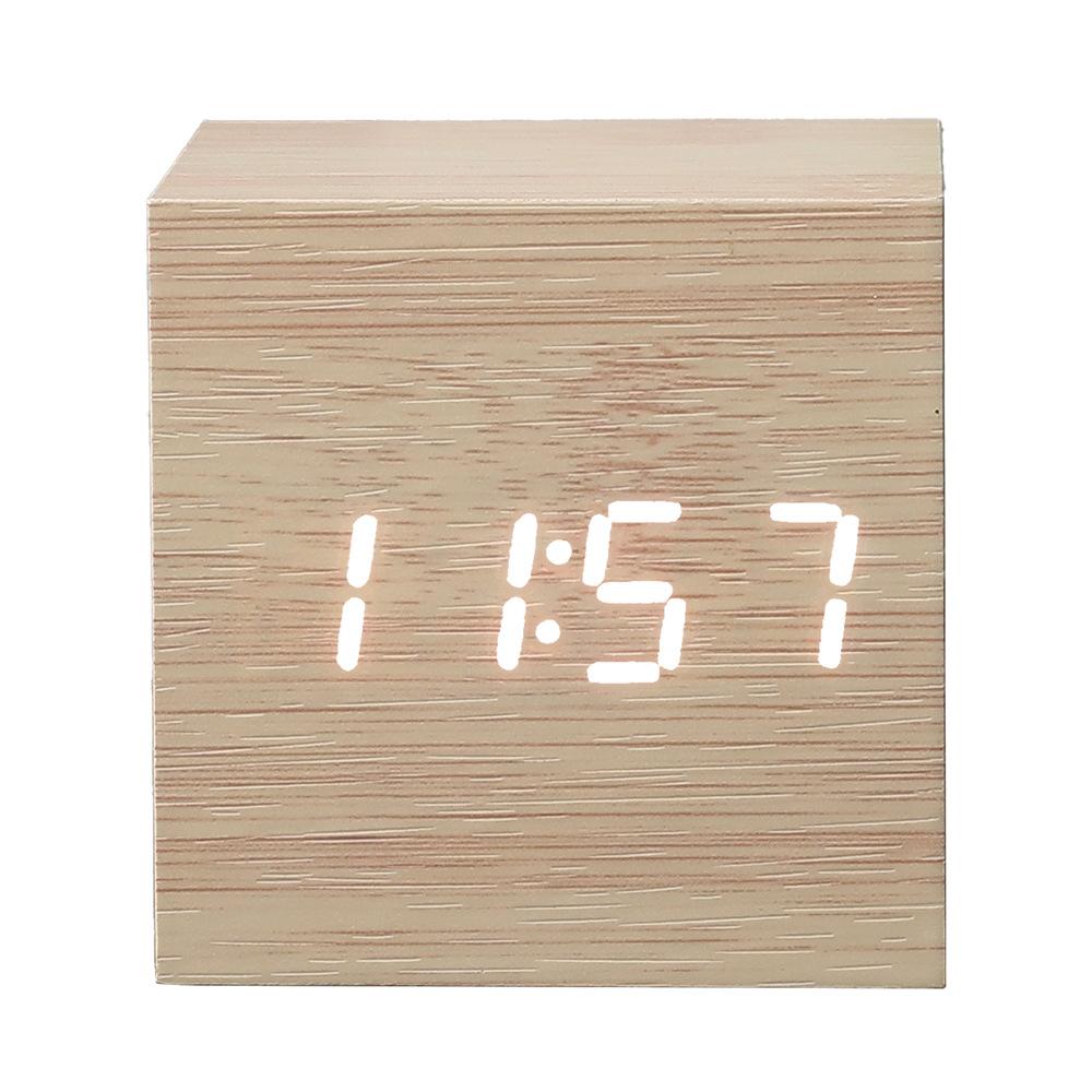 Digital Wood Clock Electronic Clock Electronic Clock Mini Alarm Clock Square Wooden Voice Controlled Thermometer