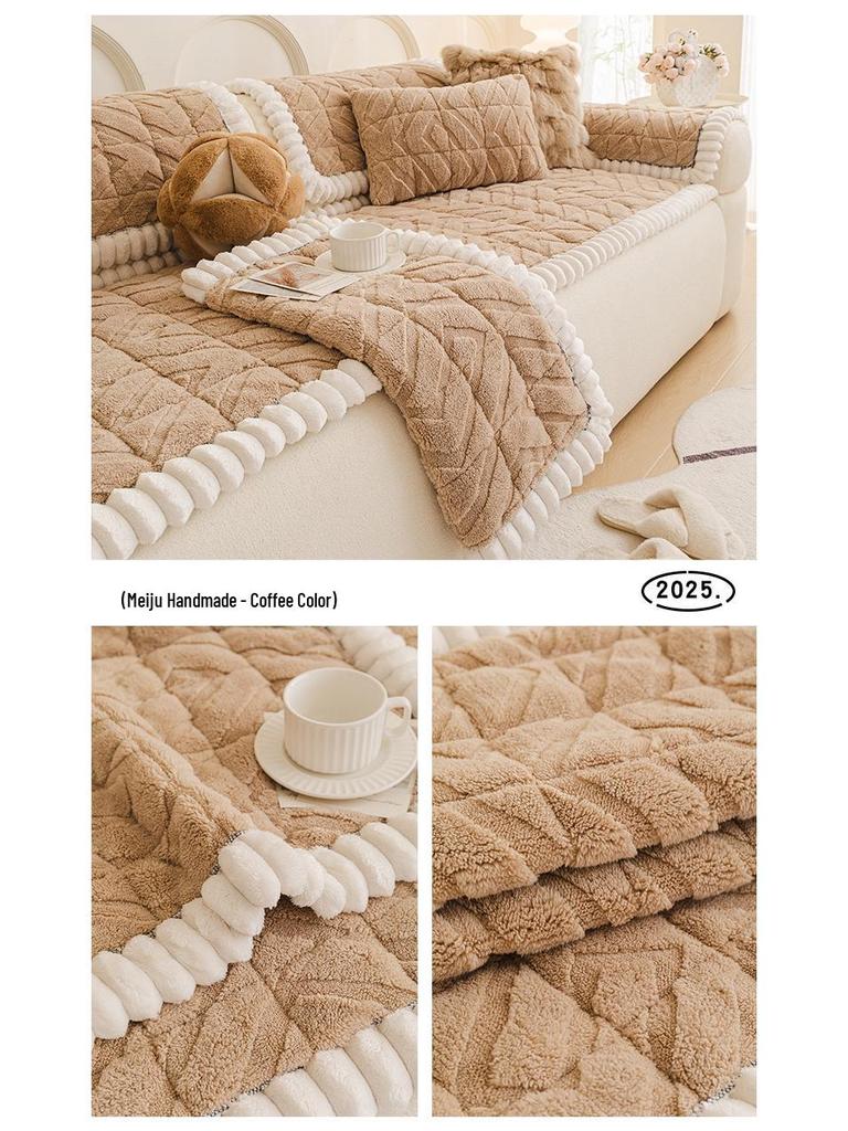 2026 Autumn/Winter Plush, Non-Slip Sofa Cover & Thick Velvet Cushion for Leather Sofas