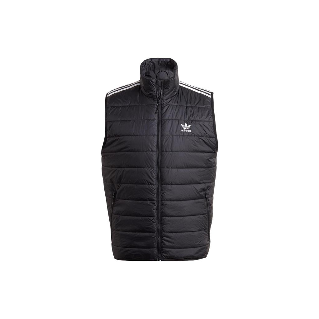 Adidas Originals Padded Puffer Solid Color Striped Logo Zip Stand Collar Vest Men Vests Black HL9217