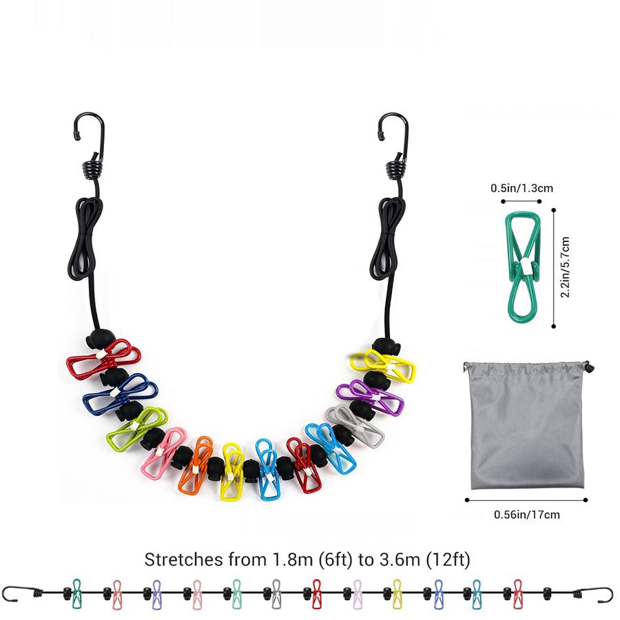 Retractable Portable Clothesline for Travel, Clothing Line with 12 Clothes Clips, for Indoor Laundry Drying Line, Outdoor Camping Accessories
